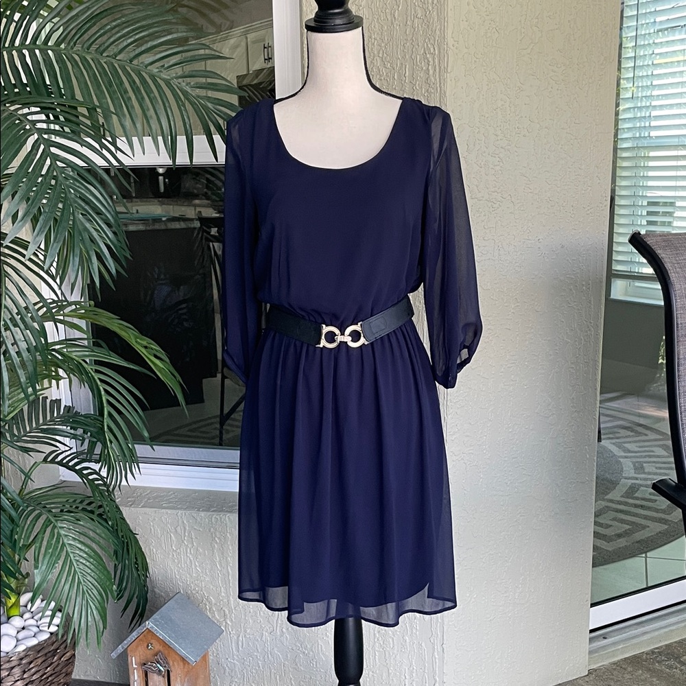AGB Navy Mini Dress with Black Belt